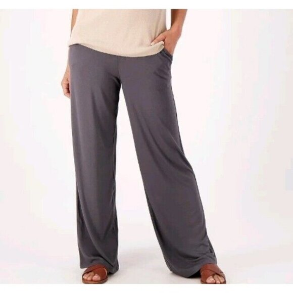 Belle by Kim Gravel Regular Streton Knit Wide-Leg Pants Graphite,Size Small - Picture 1 of 2